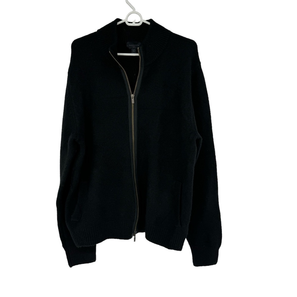*Magaschoni Man Large Black Acrylic/Polyester/Wool/Nylon/Span Full Zip Sweater